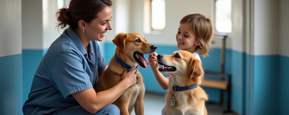 Happy dog and owner reaching out to shake hands with a trainer